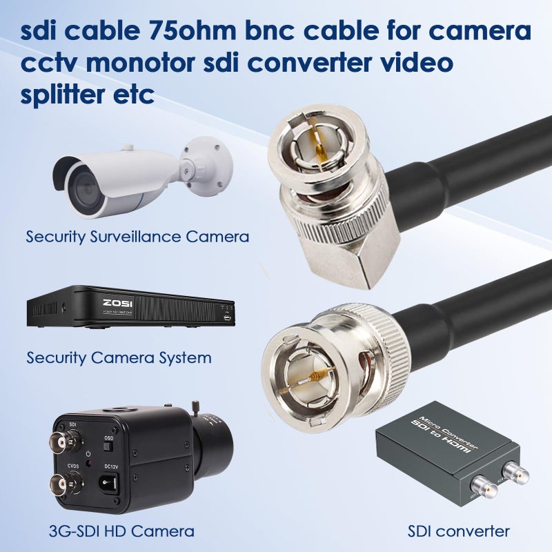 XRDS -RF 3G/6G SDI Cable HD-SDI BNC Male to Right Angle BNC Male 75 Ohm RG179 Jumper Cable 3ft for Surveillance Camera System Cables/CCTV/DVR - Image 5